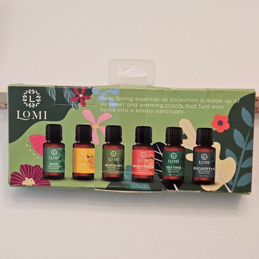 Lomi Hello Spring Essential Oils Set 6 x 5mL Basil Lemon Tea Tree Eucalyptus